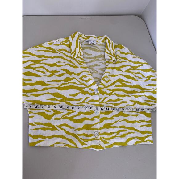 Marc New York Linen Yellow Zebra Print Button-down Crop Top Shirt Large - Picture 3 of 7